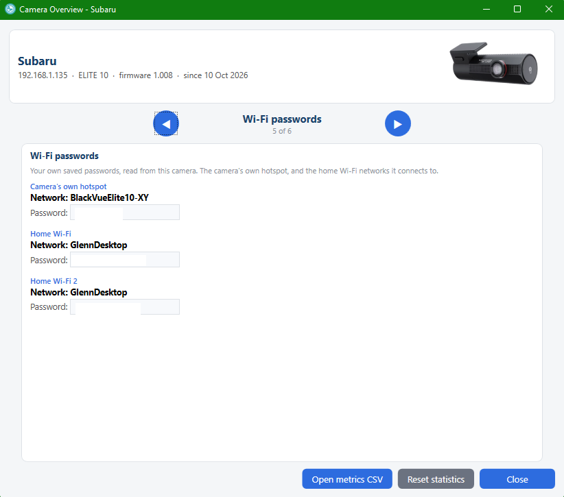 Camera Overview - Wi-Fi passwords